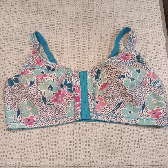 Comfort Choice woman's plus size front close cotton wireless bra sz 48D - Picture 1 of 11